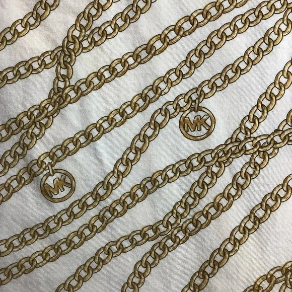 MICHEAL KORS CREAM & BROWN CHAIN DESIGN 3/4 LENGTH RUFFLE SLEEVE TOP/ Size 2X - Picture 5 of 8